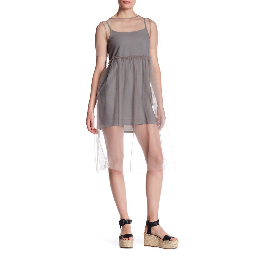 NEW Grey Mesh Overlay Dress - Picture 3 of 6